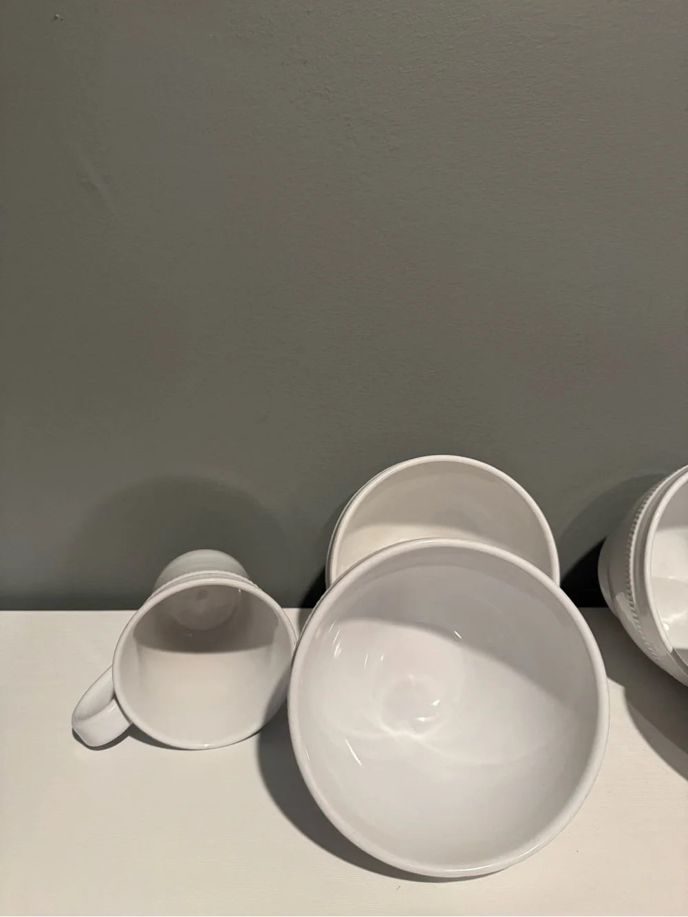 White Ceramic Pottery Barn Dining Bowl and Mug Set - Classic Beaded Design